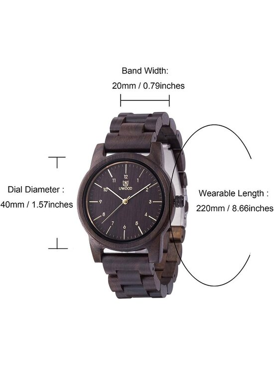 Unisex Black Uwood Series 40 mm Natural Handmade Wood Adjustable Band Wristwatch main image 4